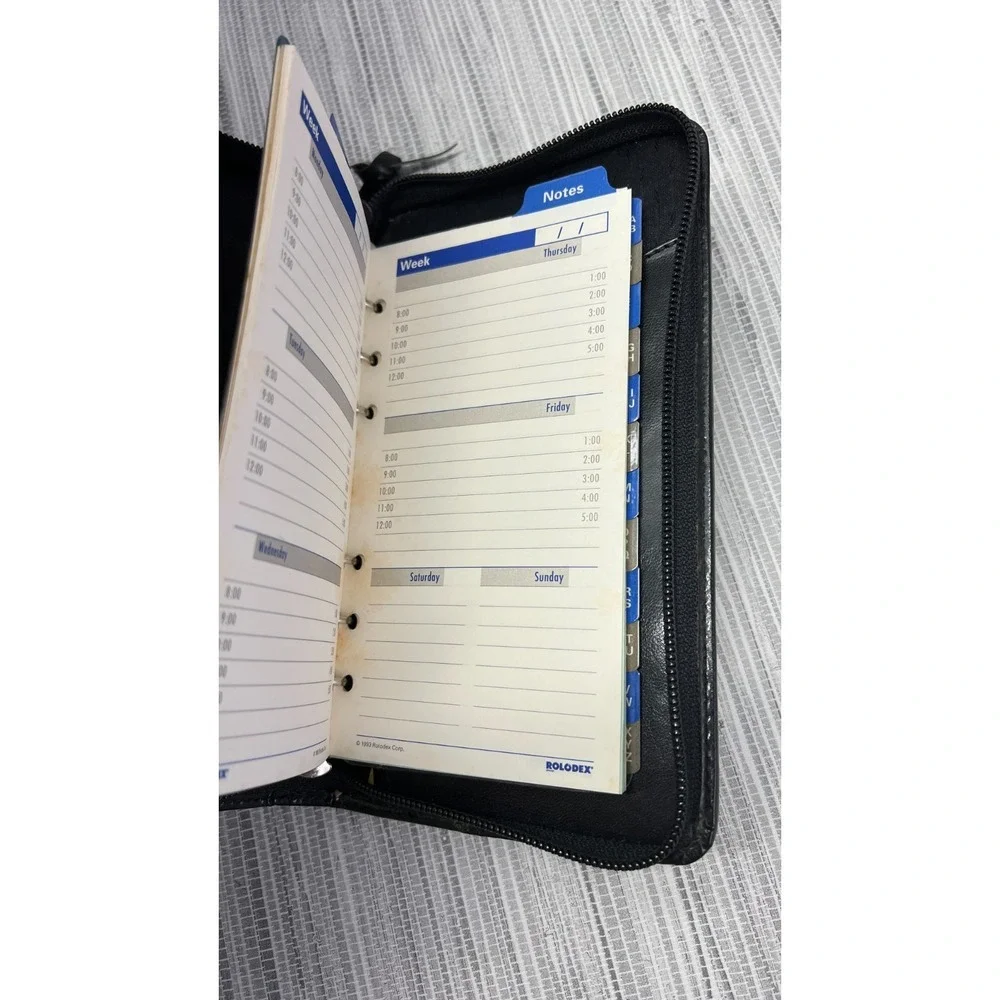 Rolodex RD310 Faux Black Leather Personal Organizer 6 Ring Binder Unused VTG